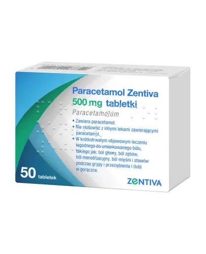 Paracetamol Zentiva 500 mg, 50 tabletek - Z paracetamolem o działaniu przeciwgorączkowym i przeciwbólowym