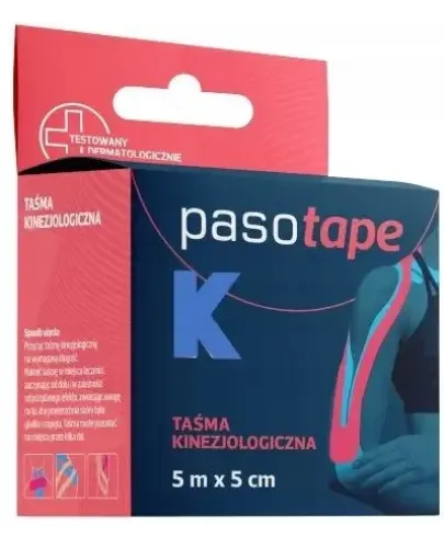 Pasotape Taśma kinezjologiczna 5 m x 5 cm, niebieska, 1 sztuka - Do stosowania w rehabilitacji oraz medycynie sportowej