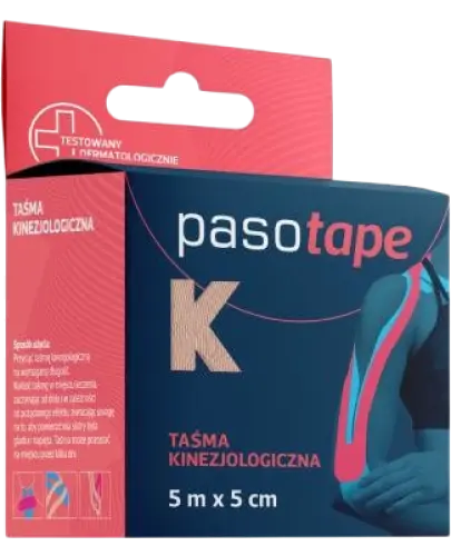 Pasotape Taśma kinezjologiczna 5 m x 5 cm, beżowa, 1 sztuka - Do stosowania w rehabilitacji oraz medycynie sportowej