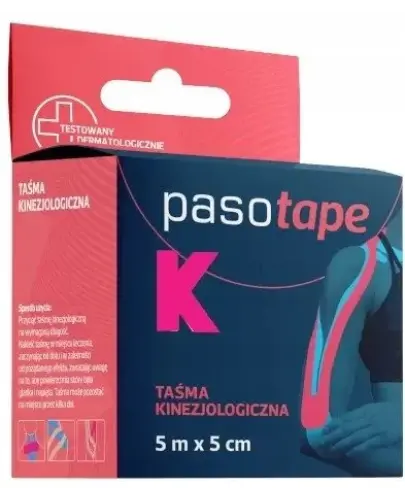 Pasotape Taśma kinezjologiczna 5 m x 5 cm, różowa, 1 sztuka - Do stosowania w rehabilitacji oraz medycynie sportowej