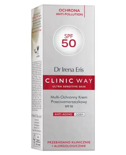 Dr Irena Eris Clinic Way Multi-Ochronny Krem Przeciwzmarszczkowy SPF 50, 40 ml  - Całodzienna ochrona skóry przed szkodliwym promieniowaniem, wolnymi rodnikami i zanieczyszczeniami powietrza