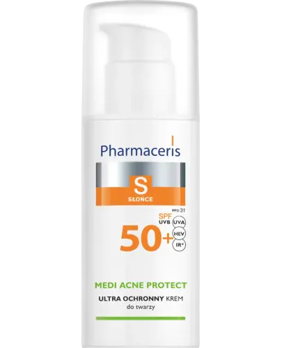 Pharmaceris S Medi Acne Protect SPF 50+, 50 ml - Ultra ochronny krem do twarzy i okolic oczu dla skóry trądzikowej, mieszanej i tłustej