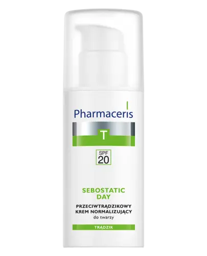 Pharmaceris T Sebostatic Day, przeciwtrądzikowy krem normalizujący SPF 20, 50 ml - Do cery trądzikowej, zwęża pory, wygładza i matuje