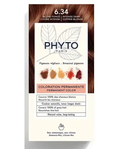 Phyto Color 6.3, farba do włosów, ciemny miedziany blond, 1 sztuka - Z pigmentami roślinnymi i nadającymi blask olejkami