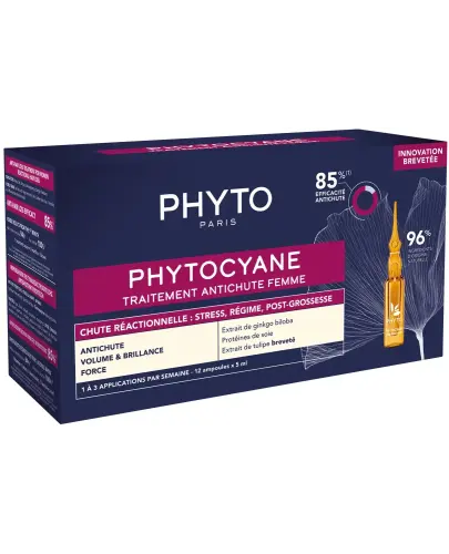 Phyto Phytocyane, okresowe wypadanie włosów, 12 ampułek po 5 ml - Kuracja dla kobiet, przeciw wypadaniu włosów, które jest związane z wiekiem