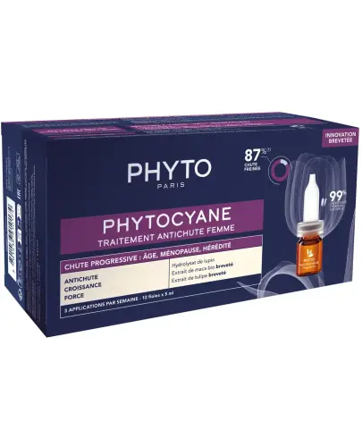 Phyto Phytocyane Kuracja przeciw wypadaniu włosów dla kobiet, 12 ampułek x 5 ml - Spowalnia wypadanie włosów i stymuluje wzrost mocniejszych kosmyków