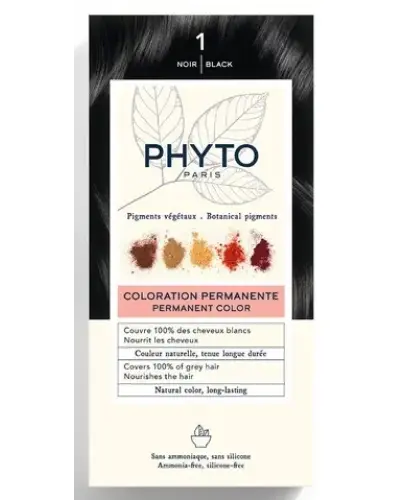 Phyto Color 1, farba do włosów, czarny, 1 sztuka - Farba z pigmentami roślinnymi o właściwościach koloryzujących.