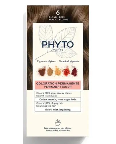 Phyto Color 6, farba do włosów, ciemny blond, 1 sztuka - Olejki w 100% pochodzenia roślinnego działają jak booster blasku.