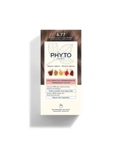 Phyto Color 6.77, farba do włosów, jasne brązowe cappuccino, 1 sztuka - Farba do włosów z pigmentami roślinnymi i nadającymi blask olejkami