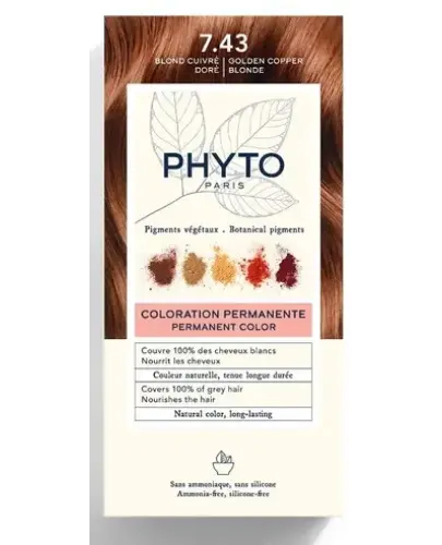 Phyto Color 7.43, farba do włosów, miedziany złoty blond, 1 sztuka - Z pigmentami roślinnymi i nadającymi blask olejkami