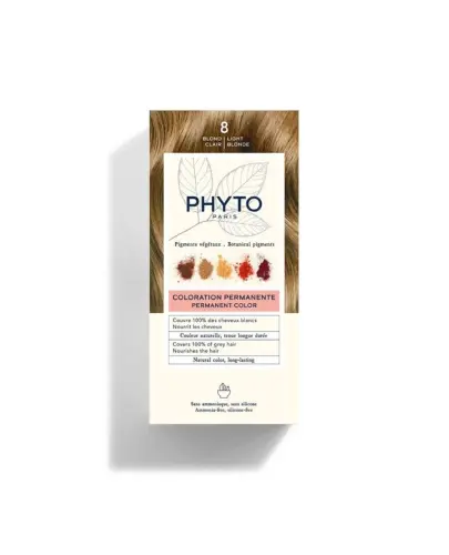 Phyto Color 8, farba do włosów, jasny blond,  1 sztuka - Farba do włosów z pigmentami roślinnymi i nadającymi blask olejkami