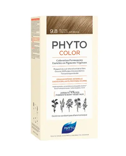 Phyto Color  9.8, farba do włosów, bardzo jasny beżowy blond, 1 sztuka - Formuła łatwa w stosowaniu, dzięki żelowej konsystencji, bez amoniaku.