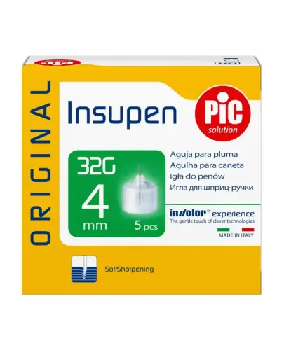 PiC Solution Insupen Igły do penów insulinowych 32G 4 mm, 5 sztuk - Igły do podawania insuliny