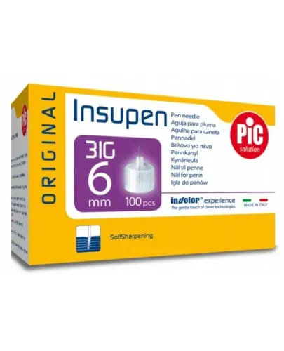 PiC Solution Insupen Igły do penów insulinowych 31G 6 mm, 100 sztuk - Igły do podawania insuliny