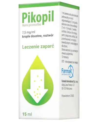 Pikopil 7,5 mg/ml, krople doustne, 15ml - Łagodzi dolegliwości związane z przewlekłymi lub nawracającymi zaparciami