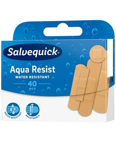 Salveqiuck Aqua Resist, plastry wodoodporne, 40 sztuk - Elastyczne, oddychające i hipoalergiczne 