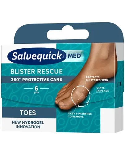 Salvequick Rescue Toe, plastry na pęcherze na palcach u stóp 6 sztuk - Plastry hydrożelowe, które zmniejszają ucisk i chronią pęcherze, które już zdążyły się uformować