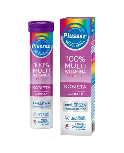 Plusssz 100% Multiwitamina Kobieta Complex, 20 tabletek musujących - Z witaminami i skrzypem polnym