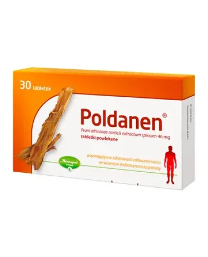 Poldanen 46 mg, 30 tabletek powlekanych - Z wyciągiem z kory śliwy afrykańskiej, wyłącznie dla dorosłych mężczyzn z łagodnym przerostem gruczołu krokowego