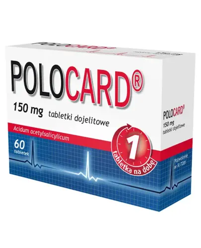 Polocard, 150mg, 60 tabletek dojelitowych - Tabletki z kwasem acetylosalicylowym, profilaktyka chorób układu krążenia