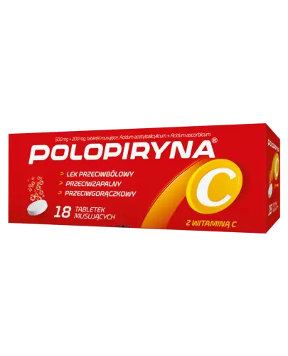 Polopiryna C 500 mg + 200 mg, 18 tabletek musujących - Tabletki z kwasem acetylosalicylowym