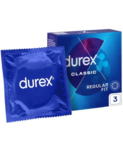 Durex Classic, prezerwatywy klasyczne gładkie, 3 sztuki - Z naturalnego lateksu o przyjemniejszym zapachu