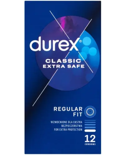 Durex Extra Safe, prezerwatywy wzmocnione, 12 sztuk - Z  naturalnego lateksu o przyjemniejszym zapachu