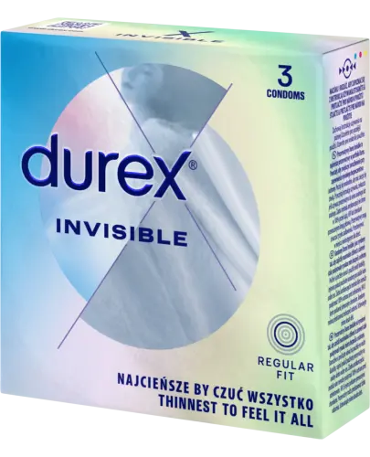 Durex Invisible, prezerwatywy supercienkie, 3 sztuki - Przezroczyste z naturalnego lateksu o przyjemnym zapachu