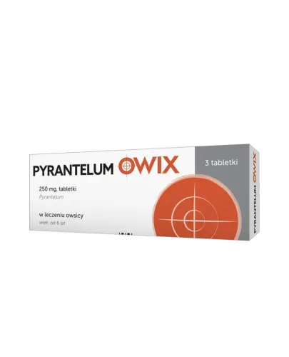 Pyrantelum Owix 250mg tabletki, 3 sztuki - Lek przeciwpasożytniczy stosowny w leczeniu zakażenia jelitowego owsikami