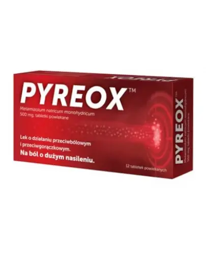 Pyreox 500 mg, 12 tabletek - Lek o działaniu przeciwbólowym, przeciwgorączkowym i rozkurczowym 