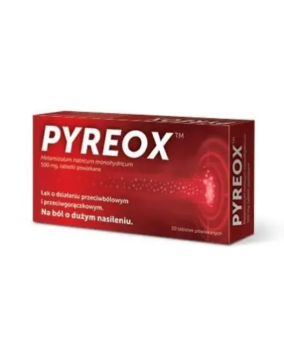 Pyreox, 500 mg, 20 tabletek - Lek o działaniu przeciwbólowym, przeciwgorączkowym i rozkurczowym