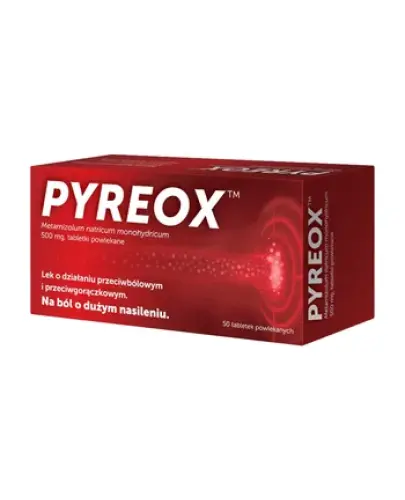 Pyreox, 500 mg, 50 tabletek - Lek o działaniu przeciwbólowym, przeciwgorączkowym i rozkurczowym