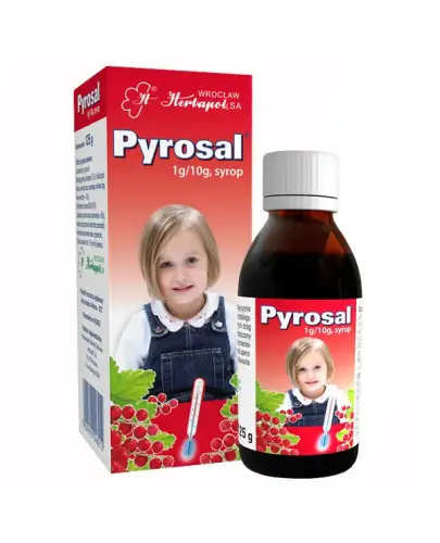 Pyrosal syrop, 125 g - Syrop  pomocniczy w stanach podgorączkowych w przebiegu stanów  zapalnych, głównie górnych dróg oddechowych.