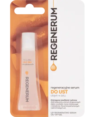 Regenerum, Regeneracyjne serum  do ust, olejek w żelu, 7 g - Połączenie 8 drogocennych olejków do podrażnionych i spierzchniętych ust.