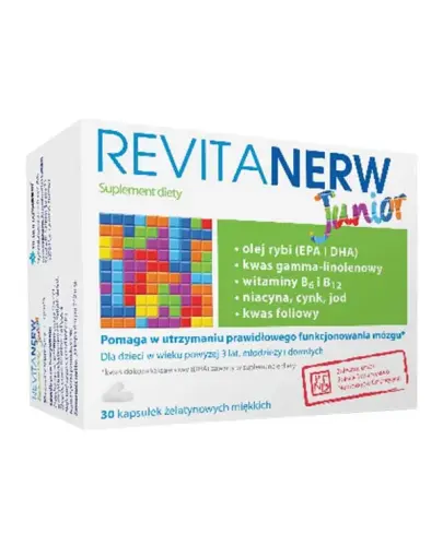 Revitanerw Junior, 30 kapsułek miękkich - Z kwasami omega-3, cynkiem, jodem i witaminami