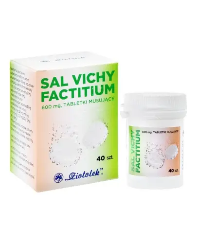 Sal Vichy factitium 600 mg, 40 tabletek musujących - Jedna tabletka musująca zawiera 221 mg sodu, 38 mg sacharozy i 45 mg sodu benzoesanu