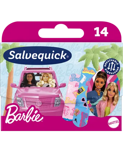 Salvequick Barbie Plastry, 14 sztuk - Wodoodporne, oddychające plastry w 3 rozmiarach