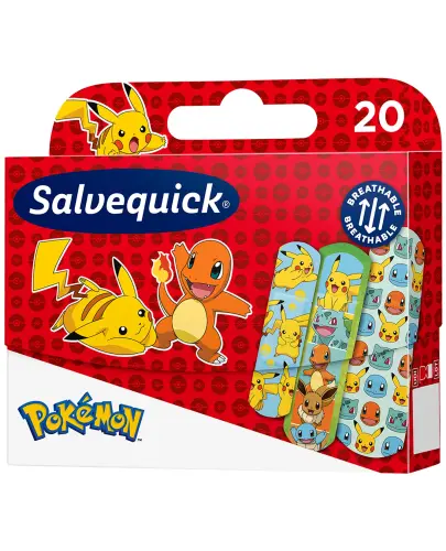 Salvequick Pokemon, wodoodporne plastrydla dzieci,  20 sztuk - Elastyczne, oddychające i hipoalergiczne 