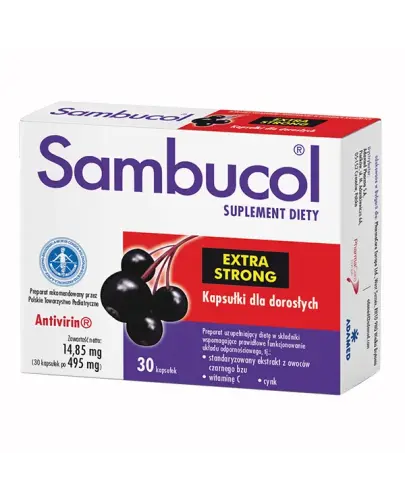 Sambucol Extra Strong, 30 kapsułek - Suplement diety z czarnym bzem, witaminą C i cynkiem