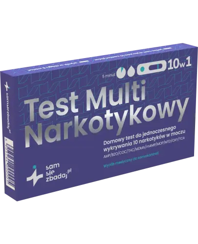 Test Multi Narkotykowy, Samsiezbadaj, 10 w 1, 1 sztuka - Wykrywa min.amfetaminę, kokainę, marihuanę oraz trójpierścieniowe leki przeciwdepresyjne