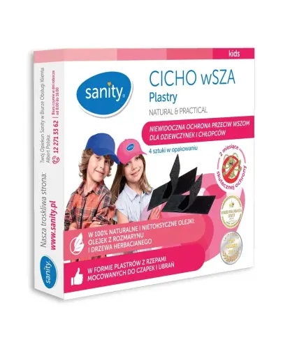 Sanity Cicho wSza Plastry na wszy, 4 sztuki - Ochrona przed wszami dla dziewczynek i chłopców