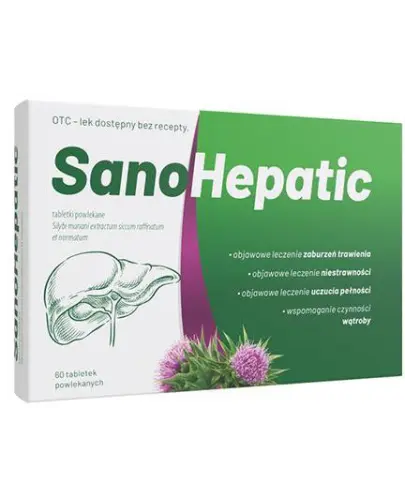 SanoHepatic 70 mg, 60 tabletek powlekanych - Zaburzenia trawienia, niestrawność, uczucie pełności