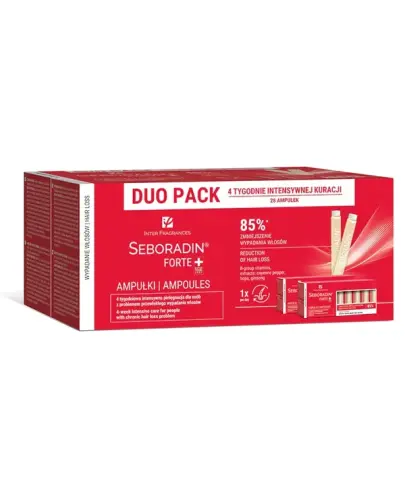 Seboradin Forte Ampułki przeciw wypadaniu włosów Duo Pack, 28 x 5,5 ml - Wzmacnia cebulki, pobudza wzrost i dodaje włosom objętości