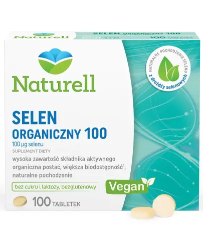 Naturell Selen Organiczny 100, 100 tabletek  - Dobrze przyswajalny selen z drożdży, tabletki z selenem na włosy