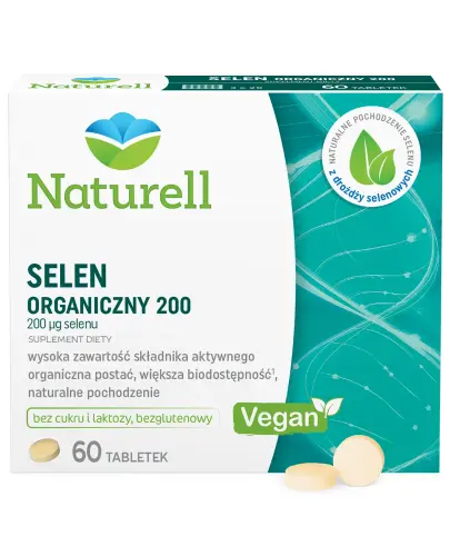 Naturell Selen Organiczny 200, 60 tabletek - Preparat z wysoką zawartością selenu, tabletki na włosy