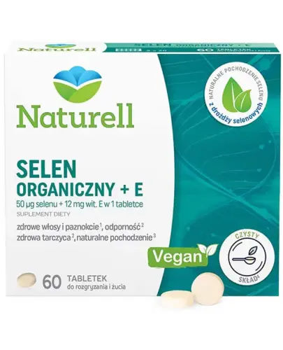 Naturell Selen Organiczny + E, 60 tabletek do ssania  - Wspiera prawidłowe funkcjonowanie układu odpornościowego i tarczycy