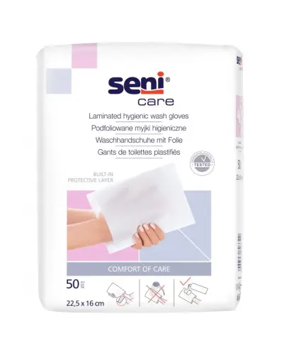 Seni Care Podfoliowane myjki higieniczne 22,5 x 16 cm, 50 sztuk - Do delikatnego i skutecznego oczyszczania skóry