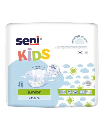 Seni Kids Junior Pieluchomajtki 10-20 kg, 30 sztuk - Dla dzieci, dla których najmniejsze rozmiary pieluchomajtek Super Seni są zbyt duże