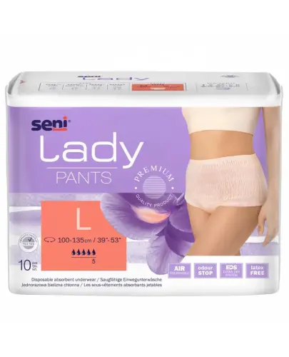 Seni Lady Pants Majtki chłonne L, 10 sztuk - Pieluchomajtki dla kobiet z lekkim i średnim nietrzymaniem moczu