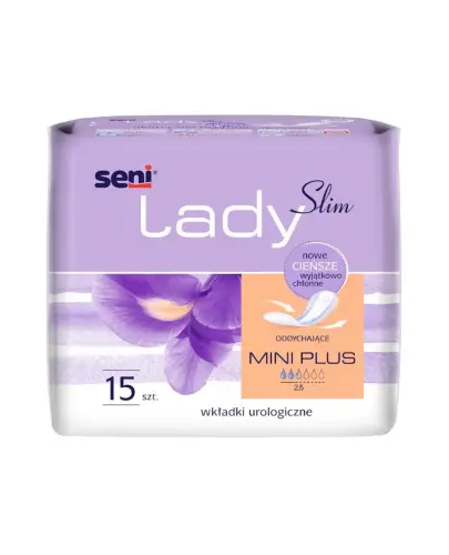 Seni Lady Slim Mini Plus Wkładki urologiczne dla kobiet, 15 sztuk - Zabezpieczają przy lekkim nietrzymaniu moczu